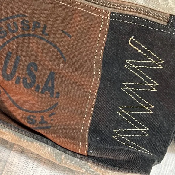 Canvas Shoulder Bag - Brown and Black by Myra Bag - Picture 8 of 11